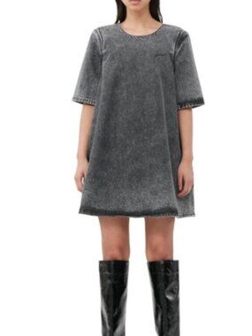 Ganni Grey Denim A-Line Mini Dress Size 34